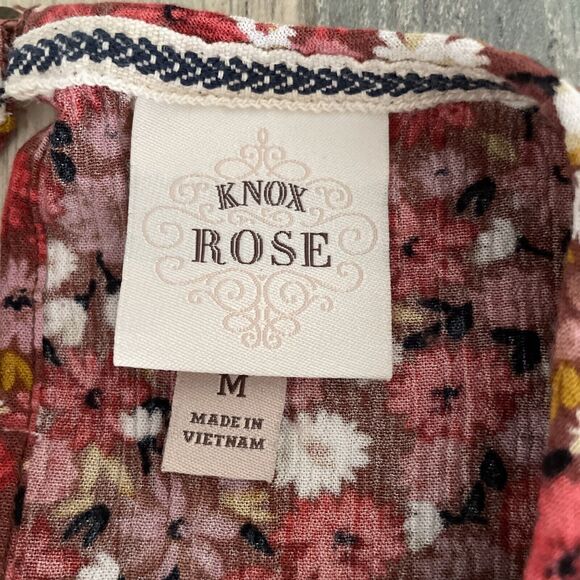 Knox Rose Womens Top Medium Cottage Core Boho Floral Ruffle Hippie Shirred Pink - Picture 13 of 14